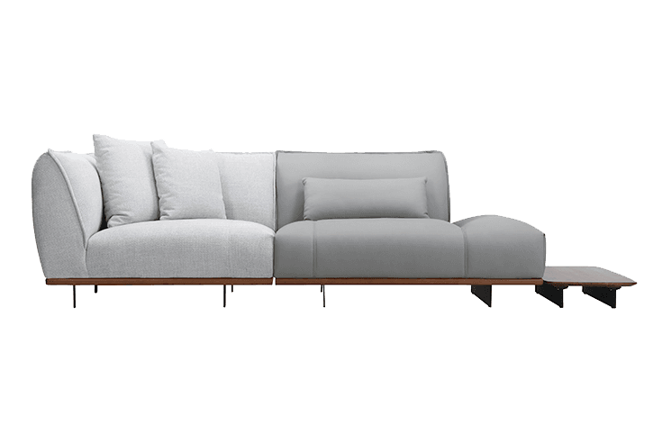 Leathermans 胡桃木框 L 型皮布混搭沙發